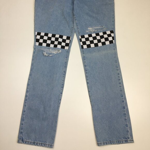 THE RAGGED PRIEST 5 Pocket Light Wash Black White Checks Ripped/Distressed Jeans - Picture 6 of 13